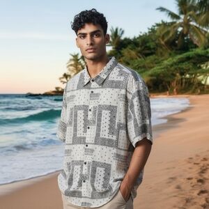 ✨ JOGAL Men's Bandana Patchwork Button-Down Shirt Size XXL ✨